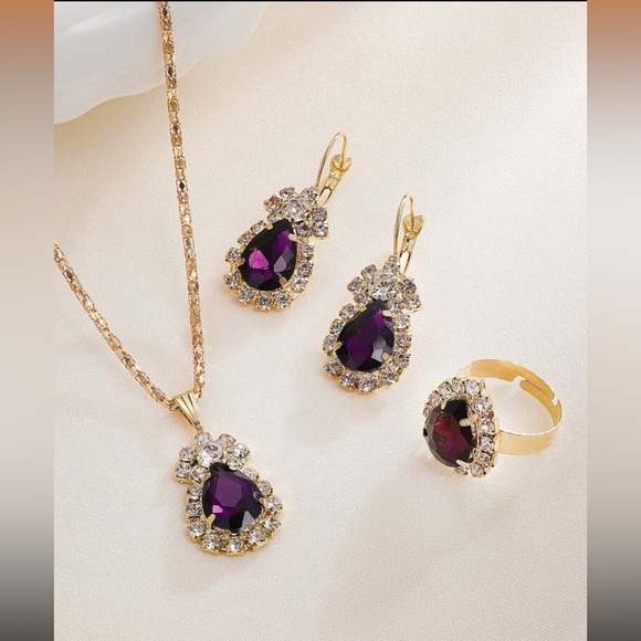 4pcs/set Water Drop Design Necklace, Earrings, Ring & Bracelet Jewelry Set - Picture 4 of 17